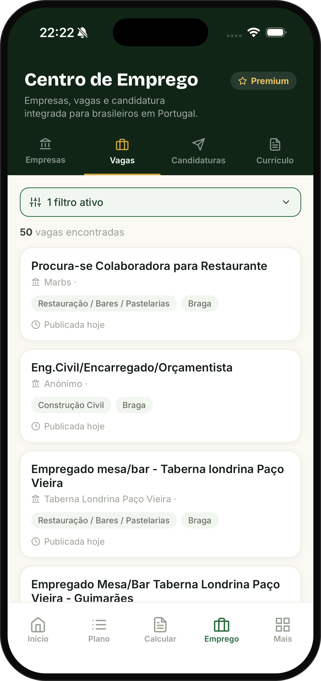 Tela do Centro de Emprego